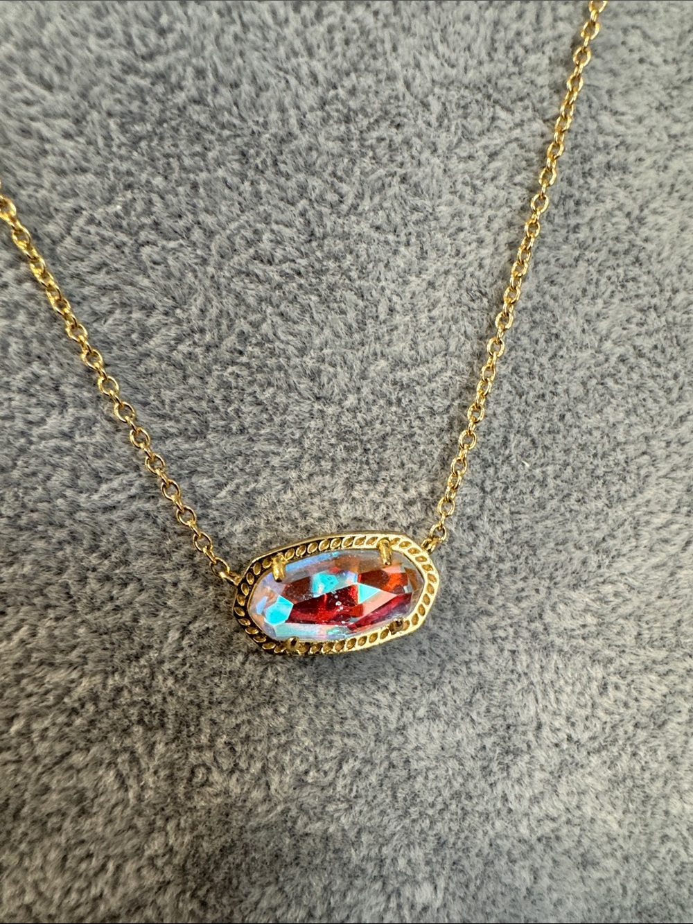 Kendra Scott Gold Chain Necklace with Blue & Pink Iridescent Pendant